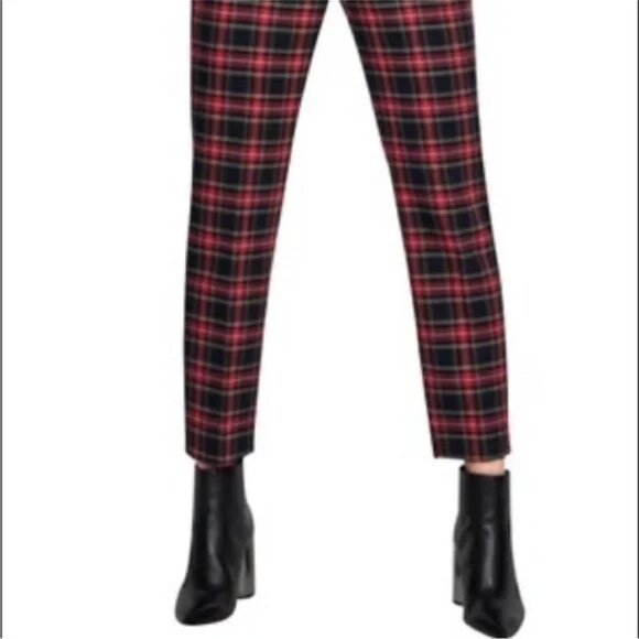 ZARA TRF Elastic Waist Ankle Pants in Red/Black Plaid‎ size large - Picture 2 of 8